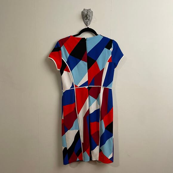 Vince Camuto 4 mid century modern geometric abstract white blue bodycon Corpcore - Picture 5 of 7